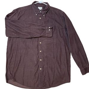 LL Bean Corduroy Shirt Mens Large Tall Brown Warm Comfort Casual Button Up